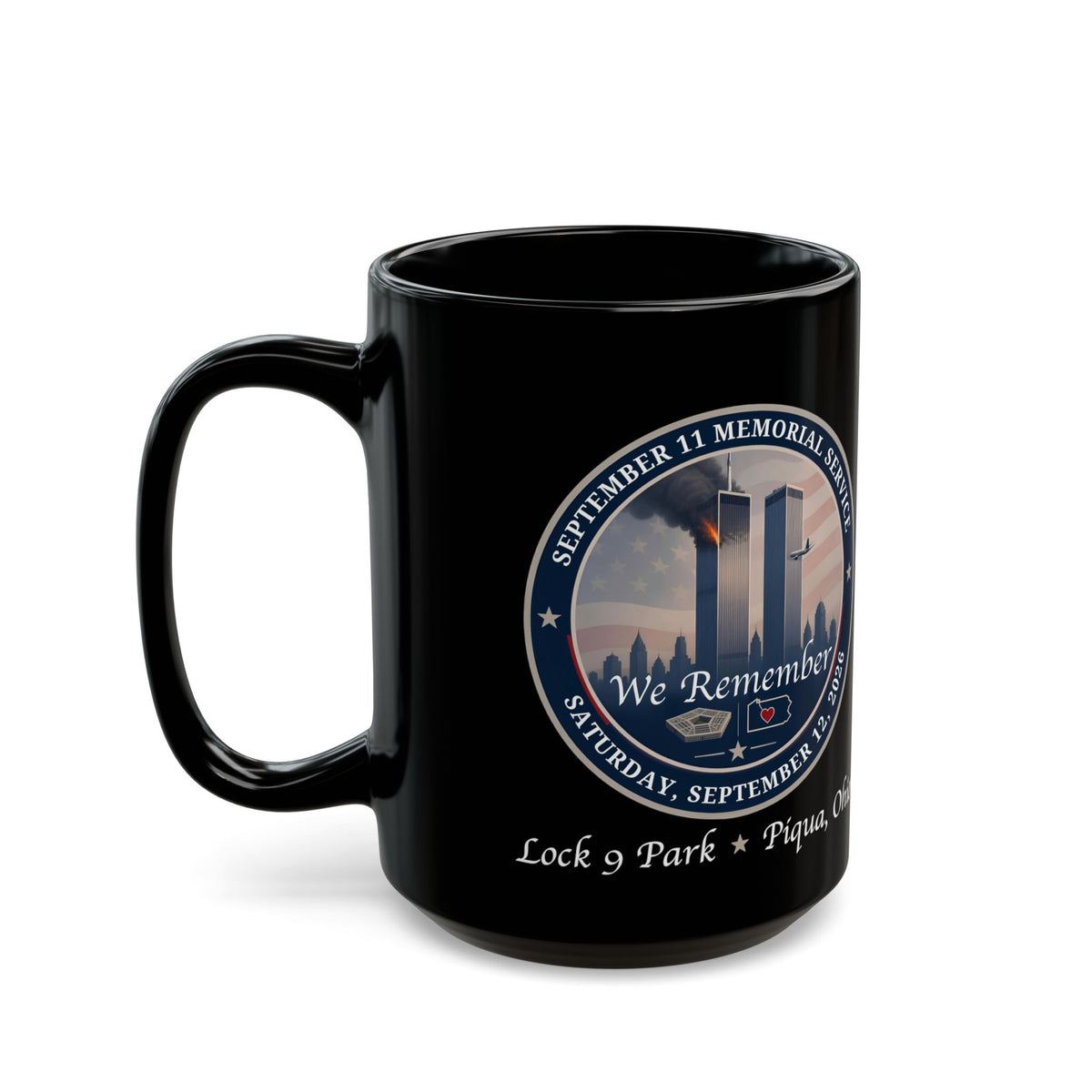 9/11 Memorial Black Mug – 'We Remember' 25th Anniversary Statue of Liberty Tribute