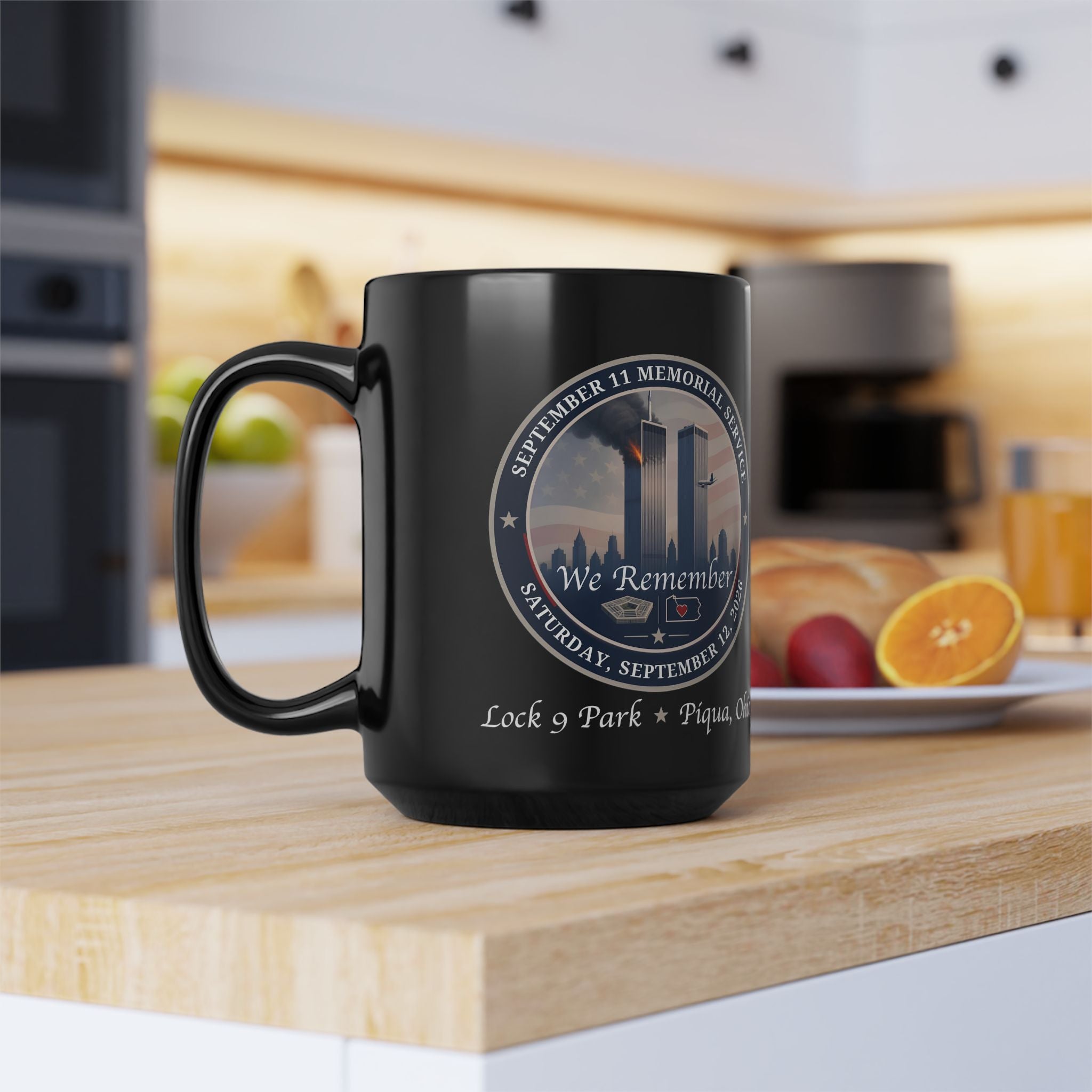 9/11 Memorial Black Mug – 'We Remember' 25th Anniversary Statue of Liberty Tribute