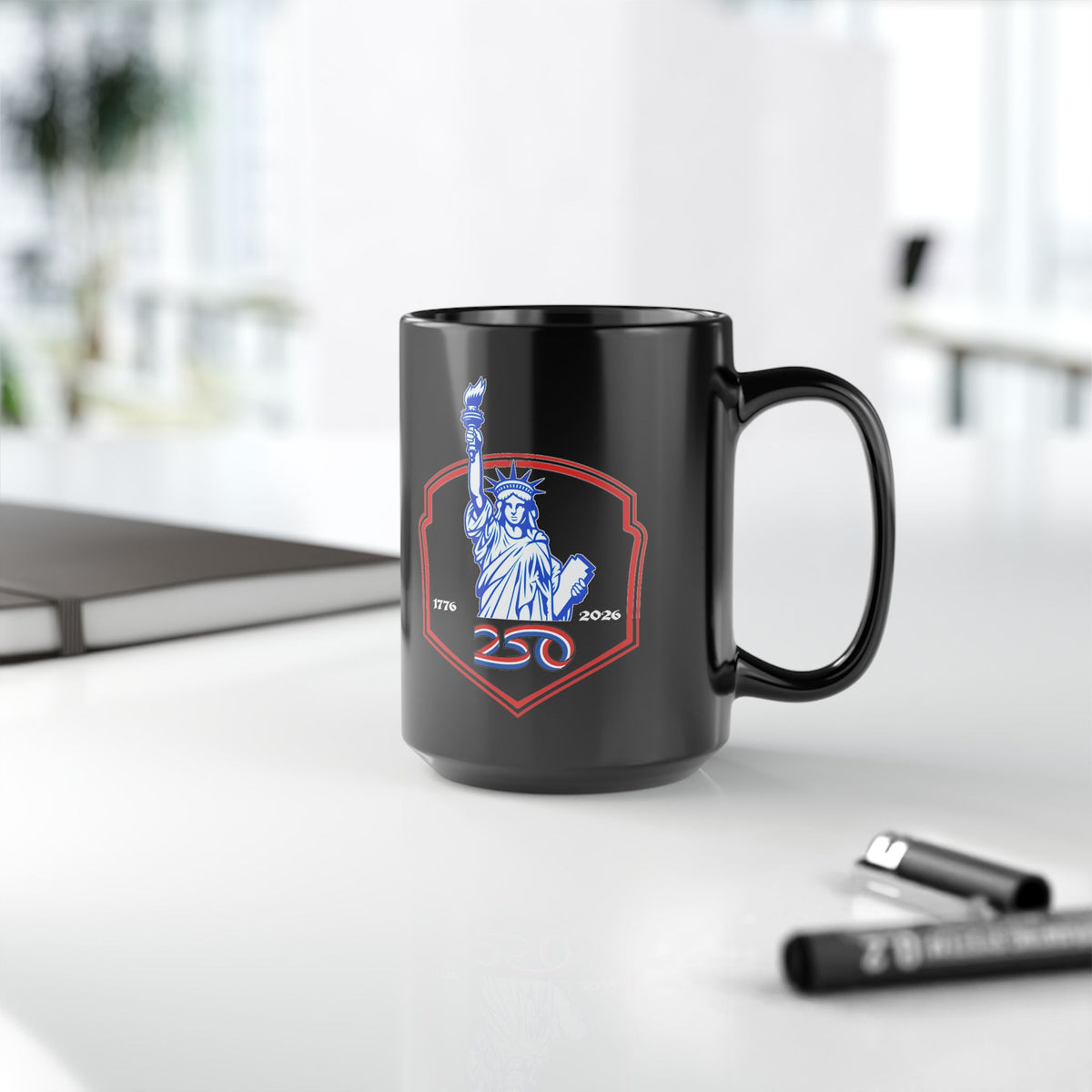 9/11 Memorial Black Mug – 'We Remember' 25th Anniversary Statue of Liberty Tribute